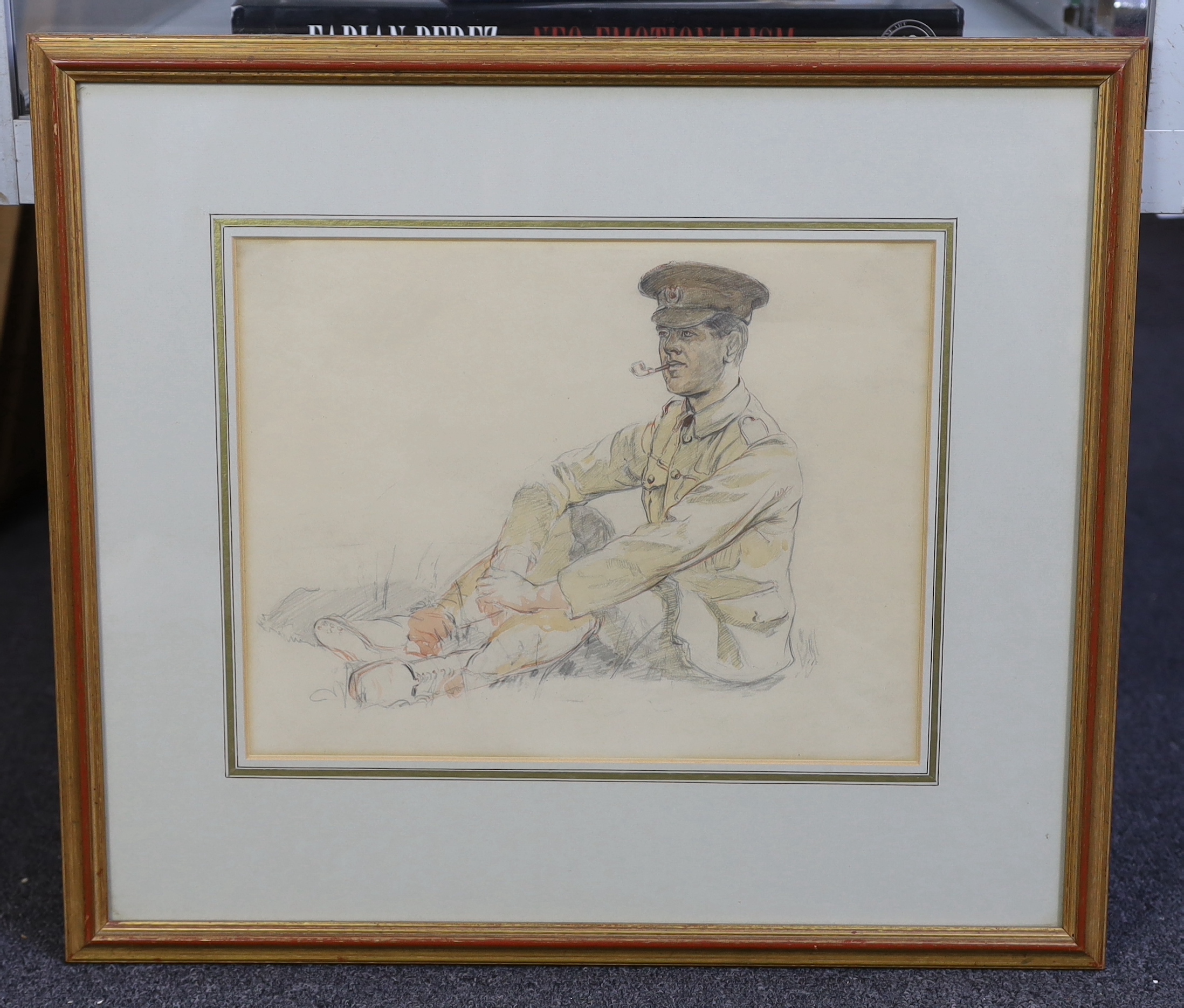 Sir William Orpen RA RHA RWS (British, 1878-1931), 'A Break for a Smoke', pencil, pen, red ink and watercolour, 25 x 33cm